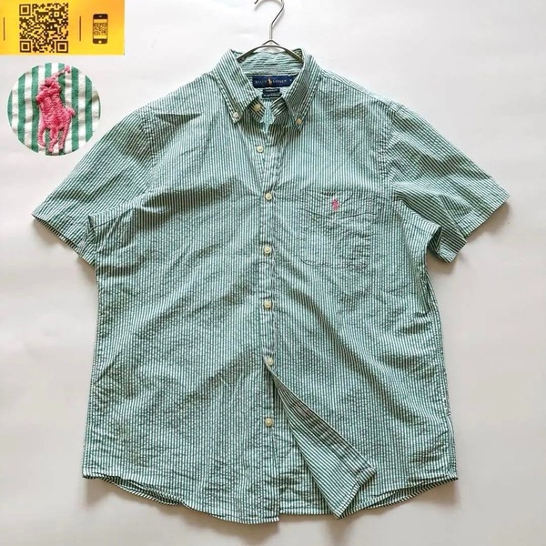 現行 POLO RALPHLAUREN ポロラルフローレン 半袖シアサッカーシャツ CLASSIC FIT クラシックフィット RL UNTUCKED FIT ストライプ ポニー M