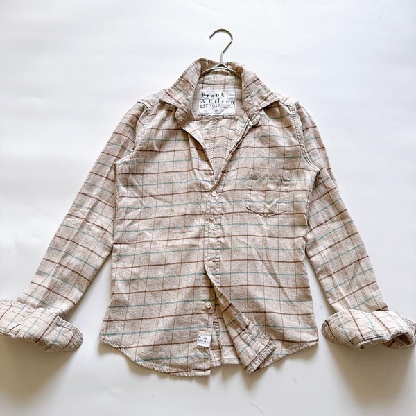希少 Frank & Eileen フランクアンドアイリーン BARRY バリー マドラスチェック 長袖シャツ モカ USA製 フランネル スキッパーシャツ 上品