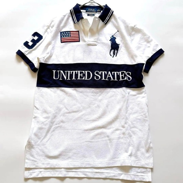 POLO RALPHLAUREN ポロラルフローレン 半袖ポロシャツ ビッグポニー刺繍 ワッペン 星条旗 ナンバリング UNITED STATES CUSTOM FIT カスタム