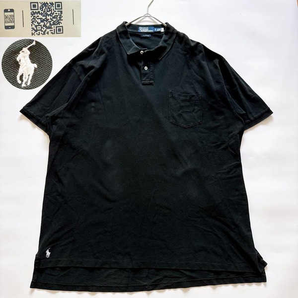復刻現行QRタグ POLO by Ralph Lauren ポロバイラルフローレン 半袖ポロシャツ THE BIG SHIRT ウォッシュ加工 裾ポニー刺繍 ブラック