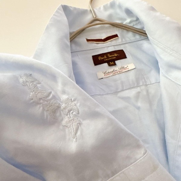 最高級 Paul Smith COLLECTION ポールスミスコレクション 長袖シャツ 比翼 Carlo Riva Allini カルロリーバ アリーニ 花柄刺繍 ブルー M