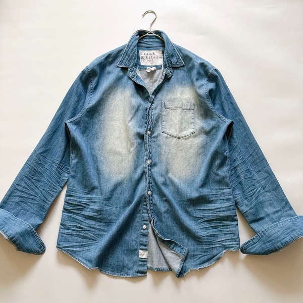 Frank & Eileen フランクアンドアイリーン LUKE ルーク 長袖シャツ デニム インディゴ クラッシュ ダメージ ウォッシュ 色落ち USA製 M L