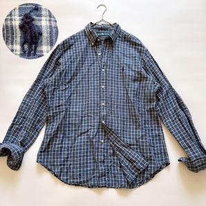 ラルフローレン Ralph Lauren CLASSIC FIT クラシックフィット リネン 麻 タータンチェック ブルー ポニー刺繍 ボタンダウン BDシャツ