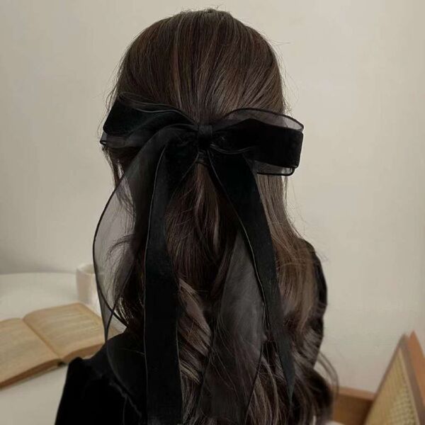 ヘアアクセサリー リボン ベロア バレッタ 髪留め 黒 ブラック 韓国 ヘアクリップ かわいい 髪飾りビッグリボン