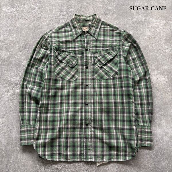 【SUGAR CANE】SC23913 シュガーケーン チェック ウエスタンシャツ スナップボタン 長袖シャツ ボタンダウンシャツ 黒ボタン (M)