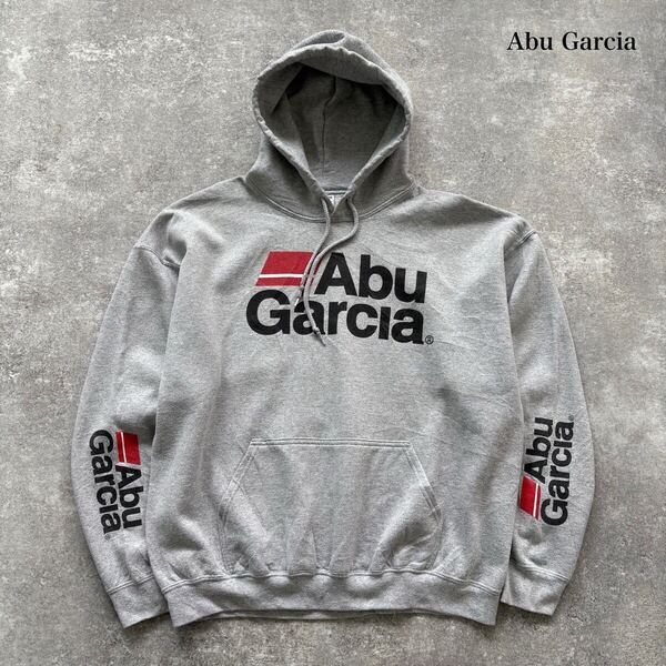 【ABU GARCIA】GILDAN アブガルシア スウェットパーカー ギルダンボディ プルオーバー フーディ 両面プリント 企業系 レア物 海外企画 XL