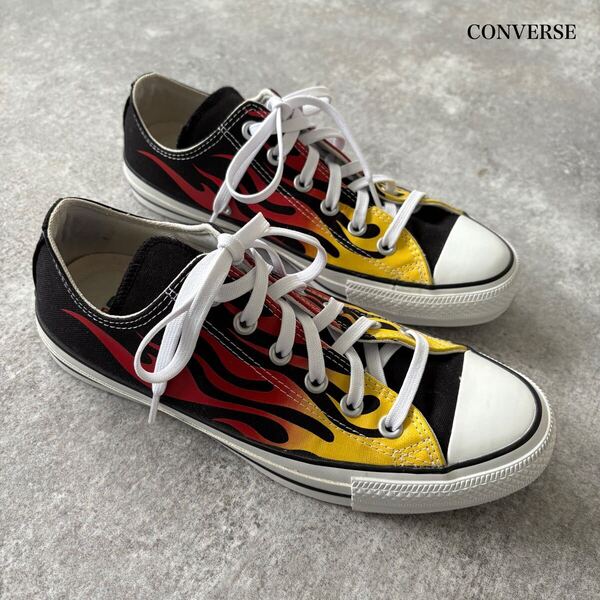 【CONVERSE】ALLSTAR Chuck Taylor コンバース オールスター チャックテイラー フレイムパターン スニーカー LOW 未使用級 極美品 ブラック