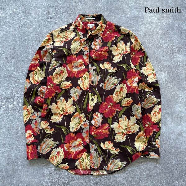 【Paul smith】ポールスミス 花柄シャツ 長袖シャツ 総柄 ボタンダウンシャツ フラワー柄 日本製 高品質 フラワーアート (M)