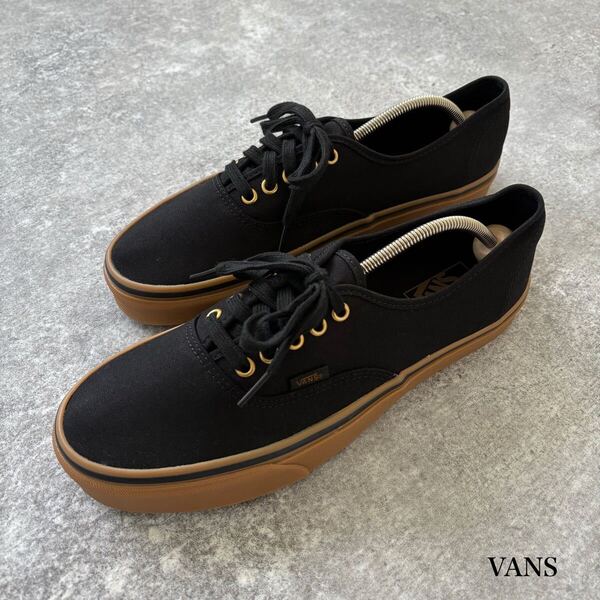 【Vans】バンズ オーセンティック スニーカー 海外企画 ブラック ガムソール ゴールドハトメ ブラック 黒 VANS スケーター (us10.5)