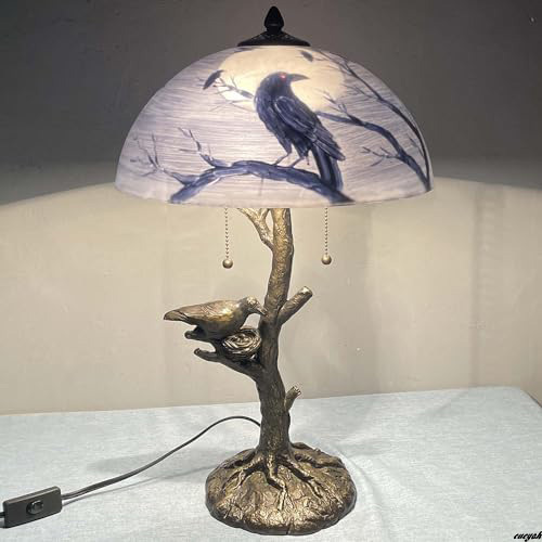 【カラスの巣デザインが目を引く、ガラステーブルランプ】 アートランプ 幅35.5cm 電球別売り LED対応 インテリアライト