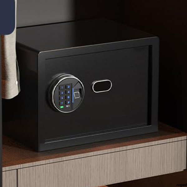 【高精度生体認証センサー搭載 電子金庫】 ブラック 23L 家庭用金庫 指紋認証 暗証番号式 小型 防犯対策 静音金庫 夜間使用可