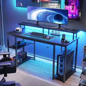 【必要な機能がぎっしり】 ブラック コンセント付きデスク モニター台 PCデスク 幅120cm ゲーミングデスク シンプル おしゃれ