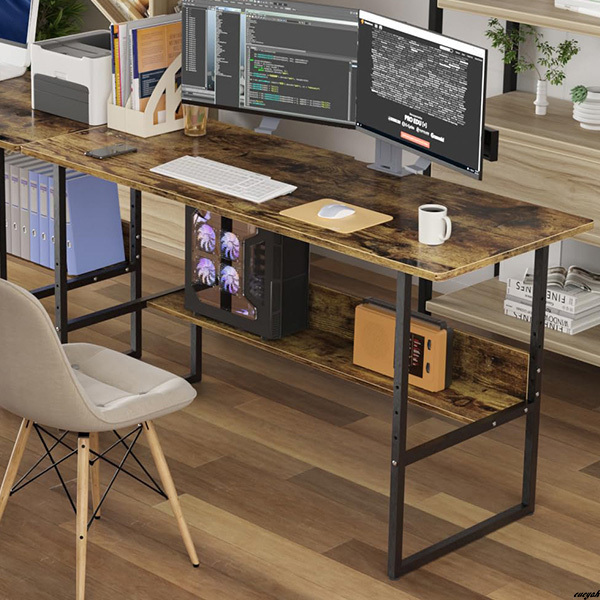 【収納ラックは4段階で高さ調整が可能】 ブラック/アメリカンビンテージ PCデスク 幅150cm 組立簡単 ワイド収納 作業机