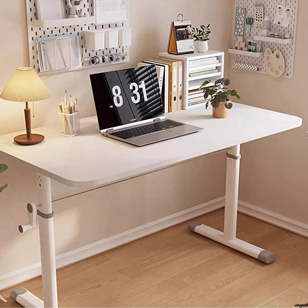 【高さ調整機能つきで子供から大人まで使える】 小型昇降デスク ホワイト 高耐久仕様 コンパクト スリム 在宅ワーク 省スペース