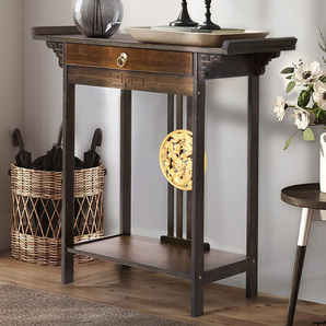 【竹製アンティーク調玄関コンソールテーブル】 コンソールテーブル 玄関テーブル 経机 花瓶台 天然竹 アンティーク調 木製