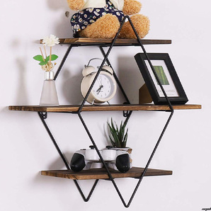 【キッチン・洗面所・リビングなど幅広いシーンで活用可能】 3段 壁掛け棚 飾り棚 木製 アイアン 壁面収納 棚 アンティーク ウォールラック