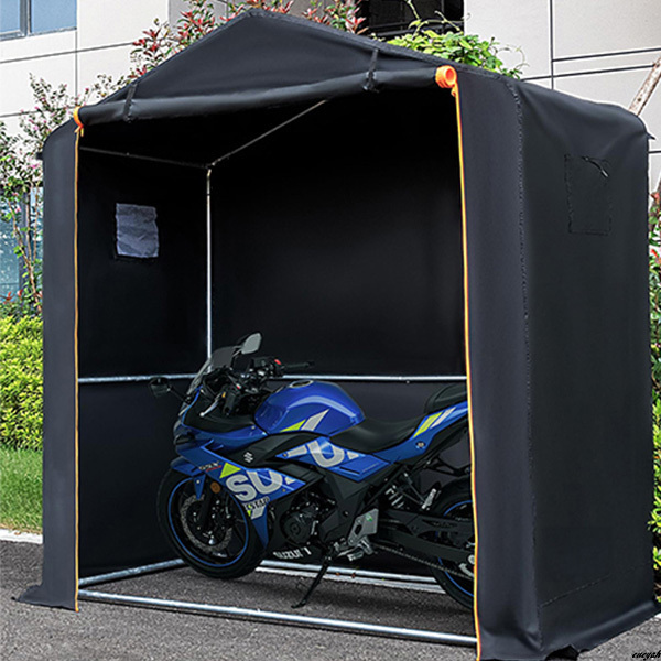 【耐水強風対応サイクルハウス】 バイクガレージ 亜鉛メッキ鋼管フレーム 幅188cm 防水・防風・防塵・遮熱 簡単組立 ブラック