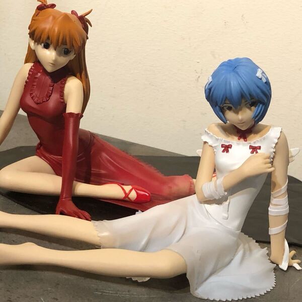 【即決/送料無料】EVANGELION エヴァンゲリオン アスカ&綾波レイ フィギュア2個セットまとめ売り 箱無し 現品のみ 中古