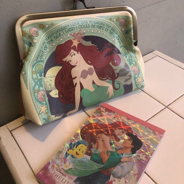 【即決/送料無料】Disney ディズニー リトル・マーメイドグッズ2個セットまとめ売り がまぐちポーチ イラストノート 美品 中古