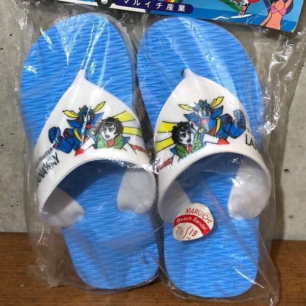 【即決/送料無料】SUPER FIGHTER LANAWAY 当時物アニメイラストビーチサンダル19cm 昭和レトロ男の子用サンダル 年代物 未使用