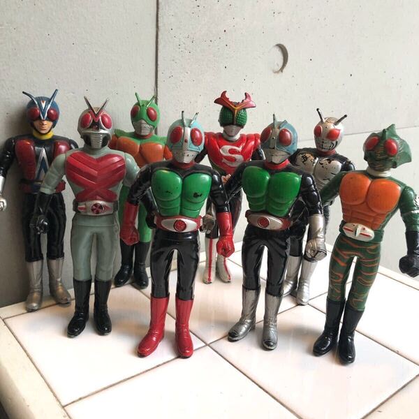 【即決/送料無料】旧仮面ライダーソフビフィギュア レトロソフビ8個セットまとめ売り 中古 年代物 MASKED RIDER KamenRider plastic figure