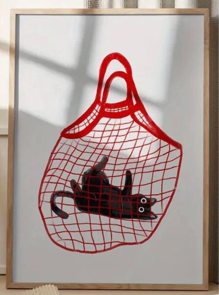バッグに入った黒猫 アートポスター インテリア リビング 玄関 トイレ ネコ好き