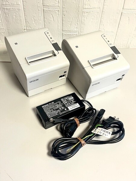 送料無料 簡易動作確認済み EPSON TM-T88VI / MODEL:M338A 2台 感熱レシートプリンター ACアダプター付属 ACアダプター1本のみ付き