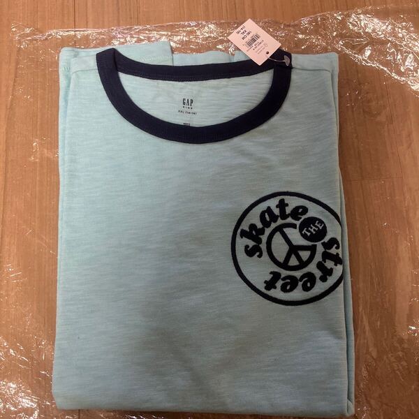 新品160GAP ギャップキッズジュニア男児女児半袖Tシャツ男児女児サーフィンマリン柄スラブ涼しそうキレイな水色バックプリントお洒落
