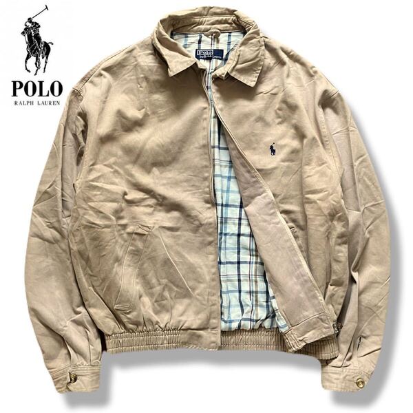送料無料 希少 オールドタグ Polo Ralph Lauren Harrington Jacket ベージュ S ラルフローレン ポロ ベージュ 90s 裏地チェック ジャケット