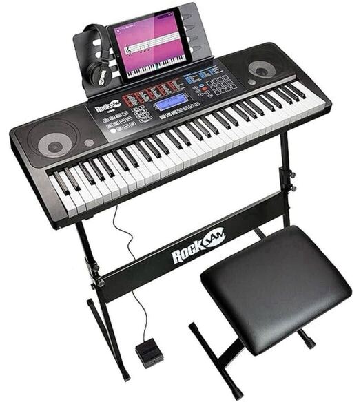 RockJam 電子キーボード 61鍵 スタンド 椅子 サステインペダル ヘッドフォン付き