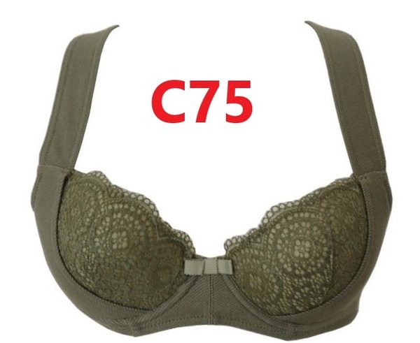 C75・カーキ 「美姿勢ブラジャー」 ワイヤー入り 補整下着 広幅ストラップ バッククロス 脇高 バストアップ 補正下着 新品