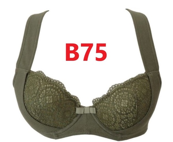 B75・カーキ 「美姿勢ブラジャー」 ワイヤー入り 補整下着 広幅ストラップ バッククロス 脇高 バストアップ 補正下着 新品