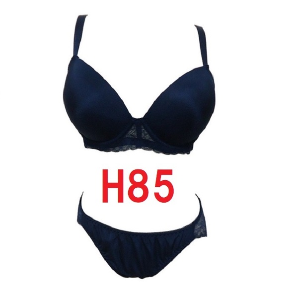 H85/LL・ネイビー モールドカップ シームレスTシャツブラジャー(パッドつき)&ショーツ グラマーカップ 補正下着 大きいサイズ