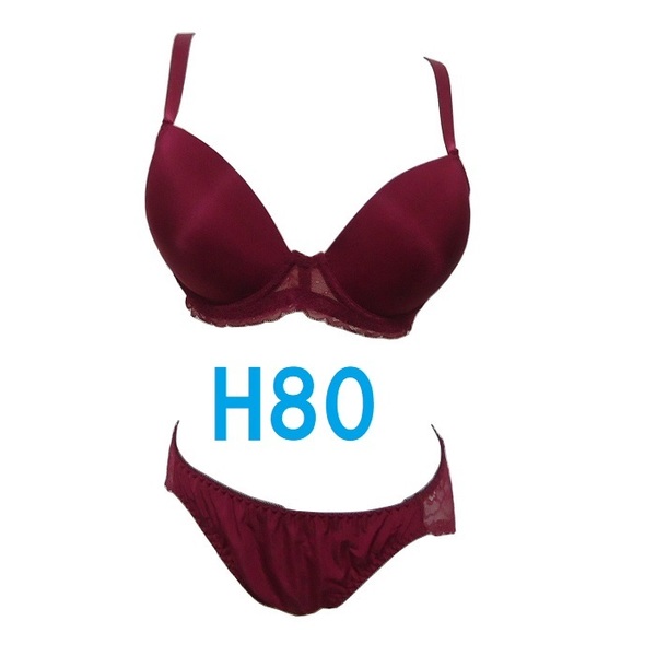 【訳あり】H80/L・ワイン モールドカップ シームレスTシャツブラジャー(パッドつき)&ショーツ 補正下着 大きいサイズ 新品