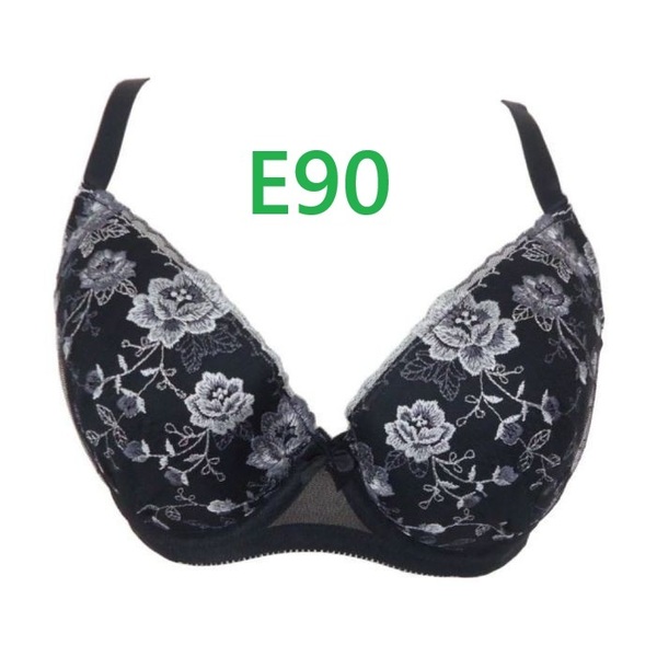 E90・ブラック ワイヤー入りブラジャー「安心の美胸ワイヤーブラ」 補正下着 脇高 グラマーカップ(500B) 新品