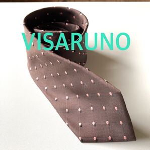 ネクタイ VISARUNO ブランド ヴィンテージ品 ブラウン系 ドット柄 SILK ビジネス 即決
