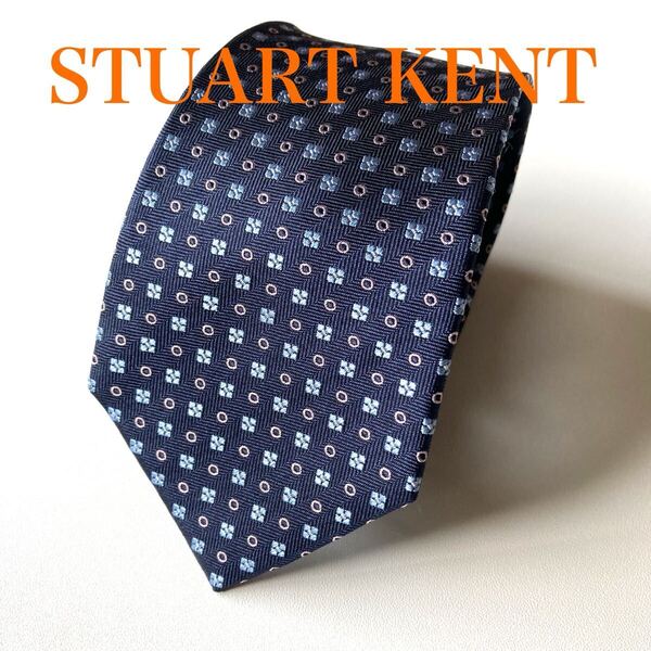 ネクタイ STUART KENT SILK ネイビー 細身 小紋柄 ビジネス リクルート シンプル 即決