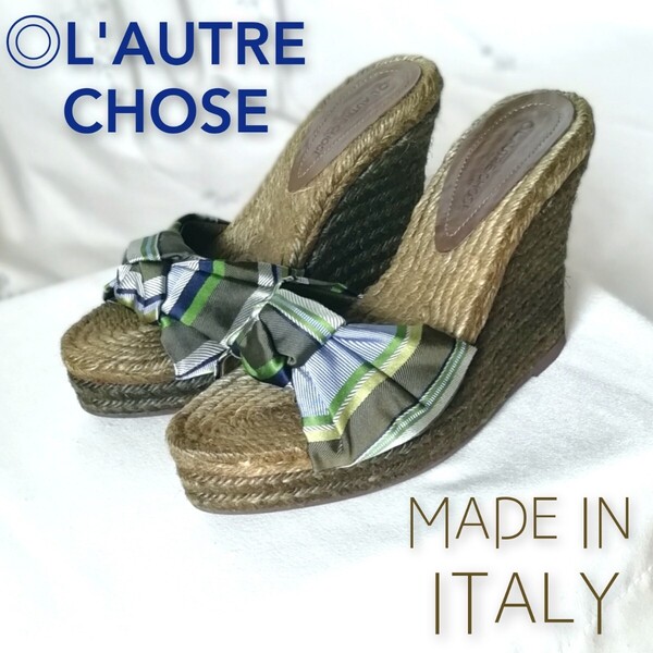 『L'AUTRE CHOSE|ロートレショーズ』エスパドリーユ*サンダル/ミュール|ウェッジヒール|ジュート/36(23cm位)緑|MADE IN ITALY
