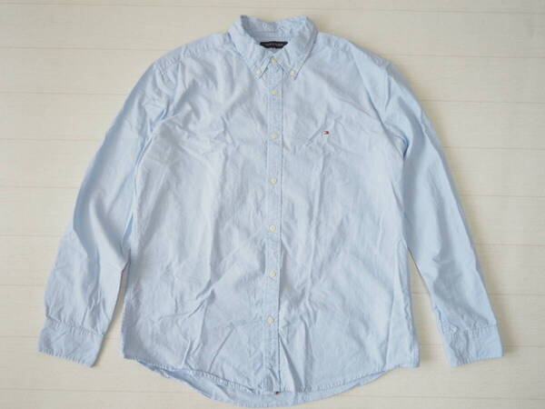 ☆送料無料☆ TOMMY HILFIGER トミーヒルフィガー 古着 長袖 ロゴ ボタンダウン シャツ メンズ XL ブルー トップス 中古 即決