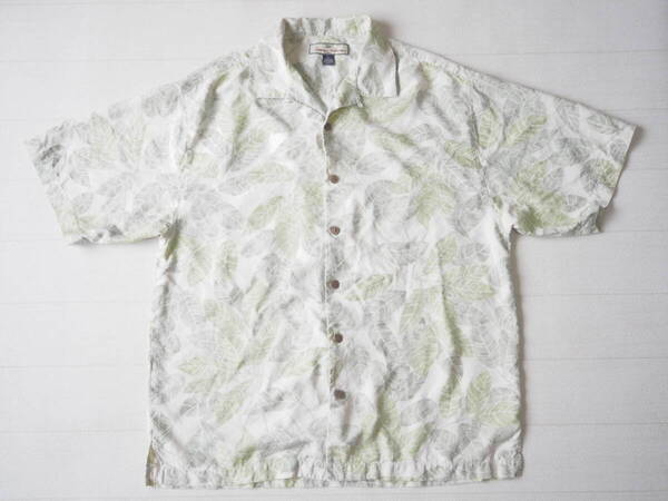 ☆送料無料☆ Tommy Bahama トミーバハマ USA直輸入 古着 リーフ柄 シルク アロハシャツ メンズ M グリーン トップス 中古 即決