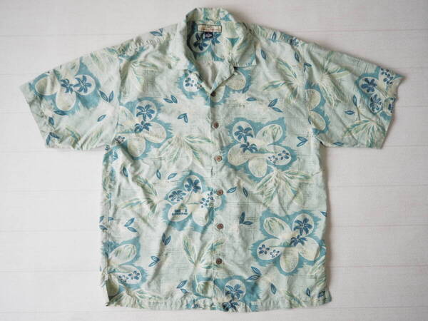 ☆送料無料☆ Tommy Bahama トミーバハマ USA直輸入 古着 植物柄 シルク アロハシャツ メンズ M グリーン系 トップス 中古 即決