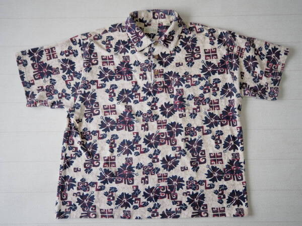 ☆送料無料☆ ST JOHN’S BAY USA直輸入 古着 半袖 ハイビスカス柄 90年代 90’s ポロシャツ メンズ XL ベージュ トップス 中古 即決