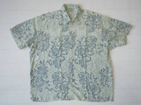 ☆送料無料☆ NATURAL ISSUE USA直輸入 古着 半袖 植物柄 レーヨン シャツ アロハシャツ メンズ XL グリーン トップス 中古 即決