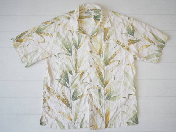 ☆送料無料☆ Tommy Bahama トミーバハマ USA直輸入 古着 胸ポケット付き リーフ柄 シルク アロハシャツ メンズ L トップス 中古 即決