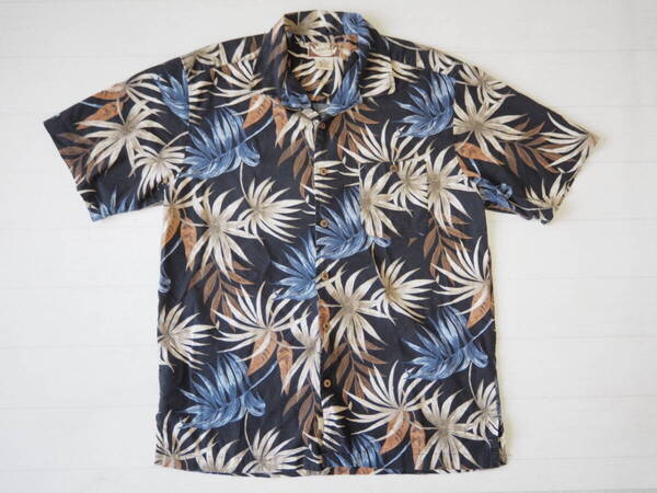 ☆送料無料☆ CALYPSO JOE USA直輸入 古着 胸ポケット付き リーフ柄 アロハシャツ メンズ XL ブラック トップス 中古 即決