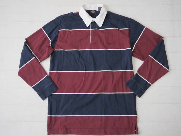 ☆送料無料☆ DOCKERS ドッカーズ USA直輸入 古着 長袖 ロゴ ボーダー ラグビーシャツ メンズ M ネイビー トップス 中古 即決