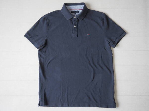 ☆送料無料☆ TOMMY HILFIGER トミーヒルフィガー 古着 半袖 ロゴ ポロシャツ メンズ M ネイビー トップス 中古 即決