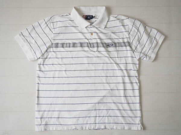 ☆送料無料☆ CHAPS チャップス USA直輸入 古着 半袖 ボーダー ポロシャツ メンズ XL ホワイト トップス 中古 即決