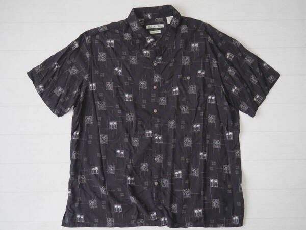 ☆送料無料☆ Batik Bay USA直輸入 古着 半袖 ヤシの木柄 胸ポケット付き ボックス レーヨン シャツ アロハシャツ メンズ XXL ブラック