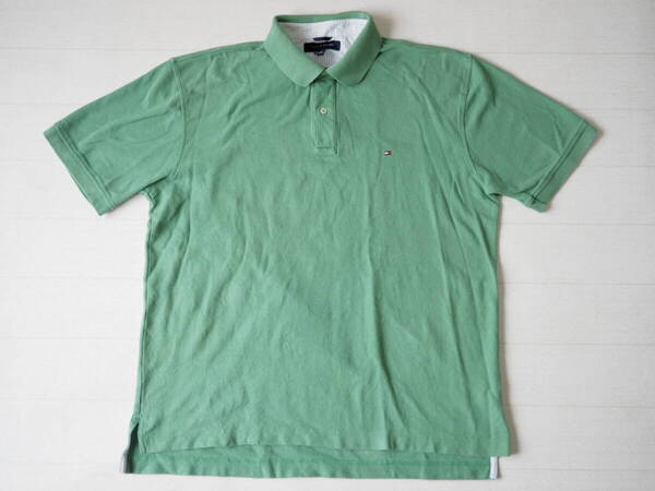 ☆送料無料☆ TOMMY HILFIGER トミーヒルフィガー USA直輸入 古着 半袖 ロゴ ポロシャツ メンズ XL グリーン トップス 中古 即決